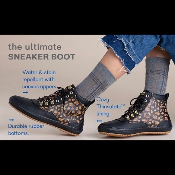 NEW Keds leopard print Scout II water resistant canvas rain lace up boots 6 - Picture 3 of 13
